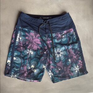 Rip Curl Blue and Purple Board Shorts with Tropical Print